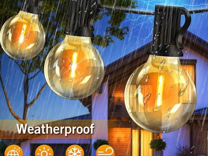 Outdoor Garden Festoon String Lights 36ft Waterproof Outside Gazebo Light Mains Powered with 15+2 Shatterproof G40 LED Bulbs Hanging Patio Lighting for Indoor Cafe Pergola Backyard Balcony (FREE POSTAGE)