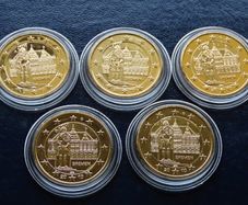 Germany 2 euro complete set 2010 Uncirculated Bremen coins UNC 24 karat Gold plated