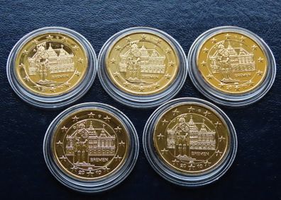Germany 2 euro complete set 2010 Uncirculated Bremen coins UNC 24 karat Gold plated