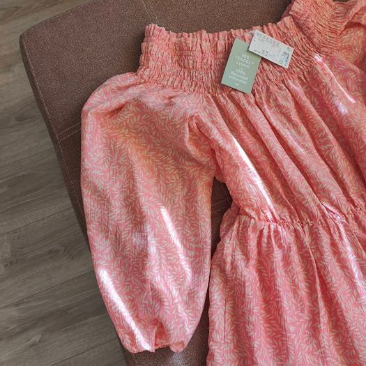 Brand New H&M Women's Elastic Waist Off-the-Shoulder Casual Dress Pink, size 14