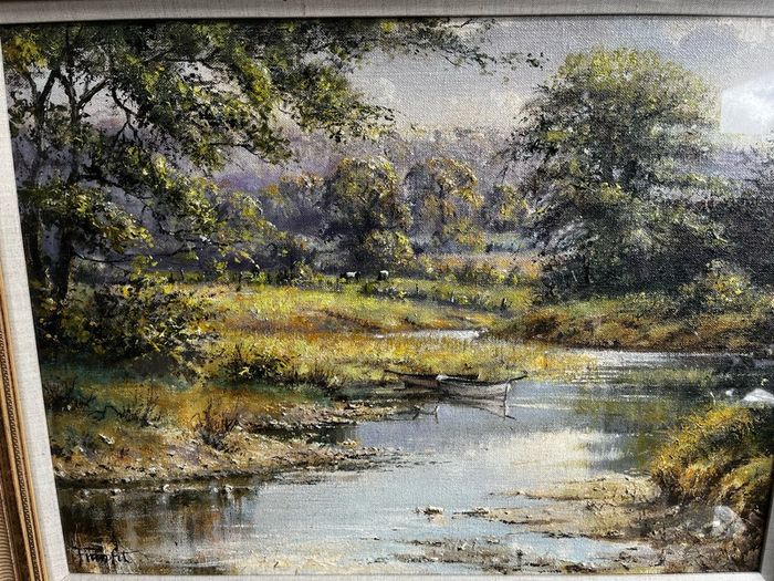 Frank Fitzsimons (Franfit) Beautiful Signed Landscape Painting & Gold Frame