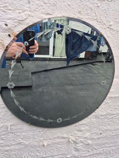 Vintage Art Deco circular etched design 1930s Mirror