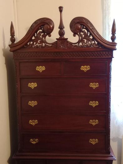 Tallboy Chest of Drawers with Bonnet Top & Carvings