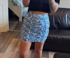 Oh Polly UK12 Blue Floral Ruched Mini Skirt Y2K Bodycon Mesh