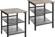 Side Table Set, Nightstand, Industrial Set of 2 Bedside Tables, with Adjustable Mesh Shelves, Living Room, Bedroom, Hallway, Office, Stable, Rustic Brown and Black (FREE POSTAGE)