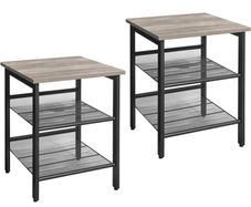 Side Table Set, Nightstand, Industrial Set of 2 Bedside Tables, with Adjustable Mesh Shelves, Living Room, Bedroom, Hallway, Office, Stable, Rustic Brown and Black (FREE POSTAGE)