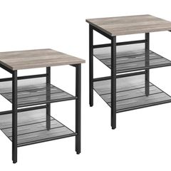 Side Table Set, Nightstand, Industrial Set of 2 Bedside Tables, with Adjustable Mesh Shelves, Living Room, Bedroom, Hallway, Office, Stable, Rustic Brown and Black (FREE POSTAGE)