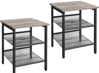 Side Table Set, Nightstand, Industrial Set of 2 Bedside Tables, with Adjustable Mesh Shelves, Living Room, Bedroom, Hallway, Office, Stable, Rustic Brown and Black (FREE POSTAGE)