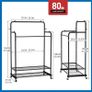Heavy Duty Clothes Rail with Wheels, Double Rails Metal Clothes Rack with Hooks & Storage Shelf, 80kg Load Freestanding Garment Rail for Bedroom/Laundry/Shop (Black) Image 6