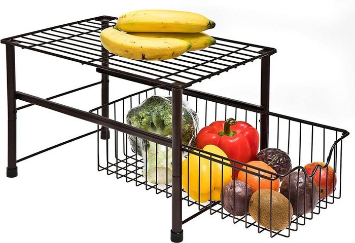 Stackable Under Sink Cabinet Organiser with Sliding Basket Drawer for Kitchen and Bathroom - Bronze