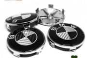x4 BMW 68mm Carbon Black/Silver centre caps