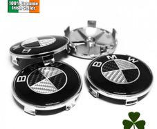 x4 BMW 68mm Carbon Black/Silver centre caps