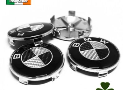 x4 BMW 68mm Carbon Black/Silver centre caps