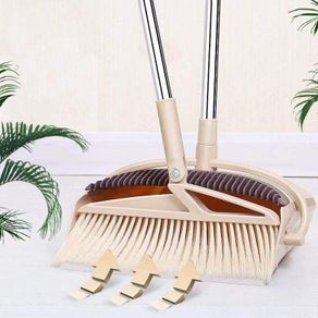 Twist" Long Handled Dustpan and Brush, Broom and Dustpan Set, Household Dust pan Combo, Long Handle for Indoor Outdoor Household Cleaning and Sweeping Beige