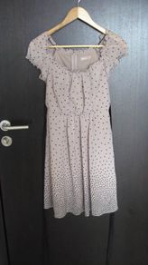 A-Wear mink/fawn/mushroom coloured ladies dress with balck spotty design size 8/small