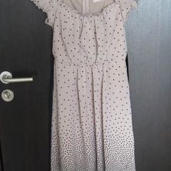 A-Wear mink/fawn/mushroom coloured ladies dress with balck spotty design size 8/small