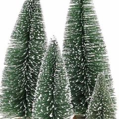 Miniature Christmas Tree, Mini Ornaments Tabletop Trees, miniture snowing pin trees with Wooden Bases FOR Xmas Holiday Party Home Decor 4PCS (FREE POSTAGE)