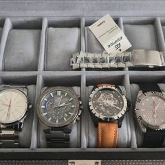 6-Watch Collection Bundle with 12-Slot Display Box (Boderry Titanium, Casio Edifice, CK, Newbridge)
