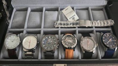 6-Watch Collection Bundle with 12-Slot Display Box (Boderry Titanium, Casio Edifice, CK, Newbridge)