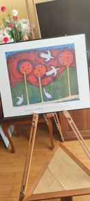 Framed Vintage  titled "Four Orchard Geese" by artist Elena Gomez.from the 1990s, specifically referenced in 1999.