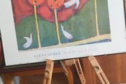 Framed Vintage  titled "Four Orchard Geese" by artist Elena Gomez.from the 1990s, specifically referenced in 1999.