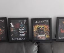 5 nights at freddies pictures . 4 framed FNAF pictures