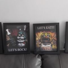 5 nights at freddies pictures . 4 framed FNAF pictures