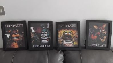 5 nights at freddies pictures . 4 framed FNAF pictures