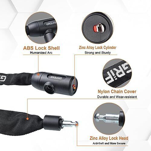 Bike Locks High Security with 2 Keys, Bike Chain Lock Heavy Duty, 120cm Bicycle/Cycling Locks for Bike Cycle, Moto, Door, Gate Fence, Black/White