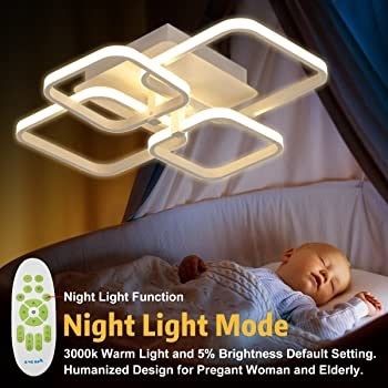 LED Dimmable Ceiling Lights with Remote, Chandelier Ceiling Light with 4 Squares, Flush Mount Ceiling Lamp for Living Room Kitchen Office Bedroom Dining Room (FREE POSTAGE)