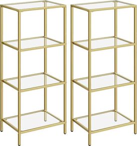 Set of 2 Shelves Tempered glass gold