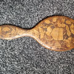 Antique Pokerwork Ladies Hand Mirror