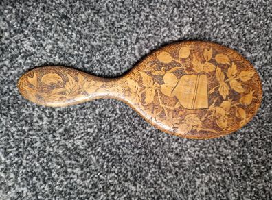 Antique Pokerwork Ladies Hand Mirror