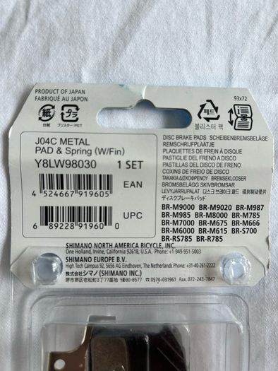 Shimano Disc Brake Pads J04C (Brand New)