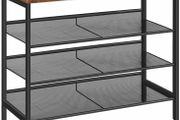 4-Tier Shoe Rack, Industrial Shoe Storage Organizer with 3 Adjustable Mesh Shelves, Metal Frame, Strong and Durable, Ideal for Entryway, Living Room, Bedroom, Hallway, Rustic Brown
