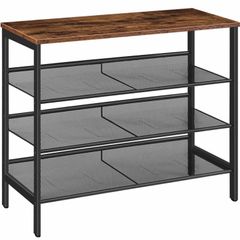 4-Tier Shoe Rack, Industrial Shoe Storage Organizer with 3 Adjustable Mesh Shelves, Metal Frame, Strong and Durable, Ideal for Entryway, Living Room, Bedroom, Hallway, Rustic Brown