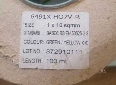 10mm Green Yellow Copper Earth Cable 6491X H07V R