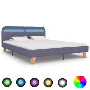 Bed Frame with LED Light Grey Fabric 180x200 cm 6FT Super King