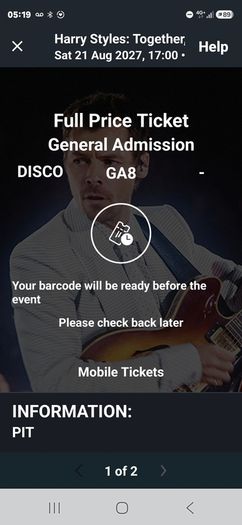 Harry Styles pit ticket day swap