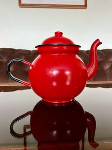Vintage Made in Poland Red Enamel Teapot