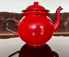 Vintage Made in Poland Red Enamel Teapot