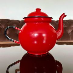 Vintage Made in Poland Red Enamel Teapot
