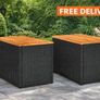 Garden Side Table  Set of 2 Poly Rattan & Wood Coffee Tables Image 9
