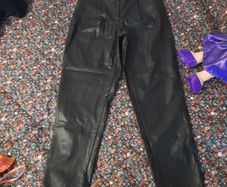 black leather look trousers