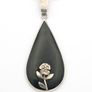 Vintage 925 Sterling Silver Black Resin Flower Necklace Image 2