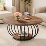 Round Coffee Table with Storage 2-Tier Metal Frame 100 x 100 x 46 cm Wood Grain Image 5