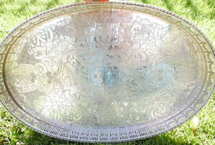 Viners  Silver Alpha Plated Oval Vintage Tray Chased Gallery