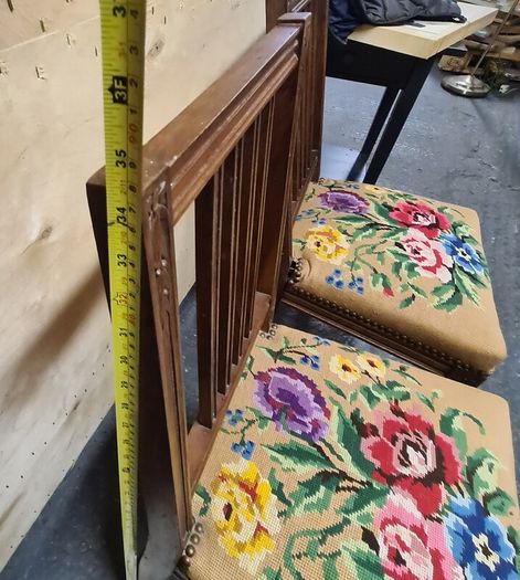 Pair of Vintage Wooden Dining Chairs with Tapestry Upholstery