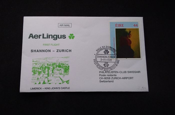 Ireland Stamps : Aer Lingus : First Flight Shannon to Zurich , 1993 Cover
