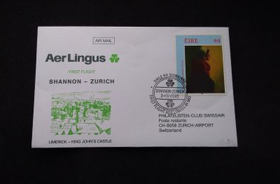 Ireland Stamps : Aer Lingus : First Flight Shannon to Zurich , 1993 Cover